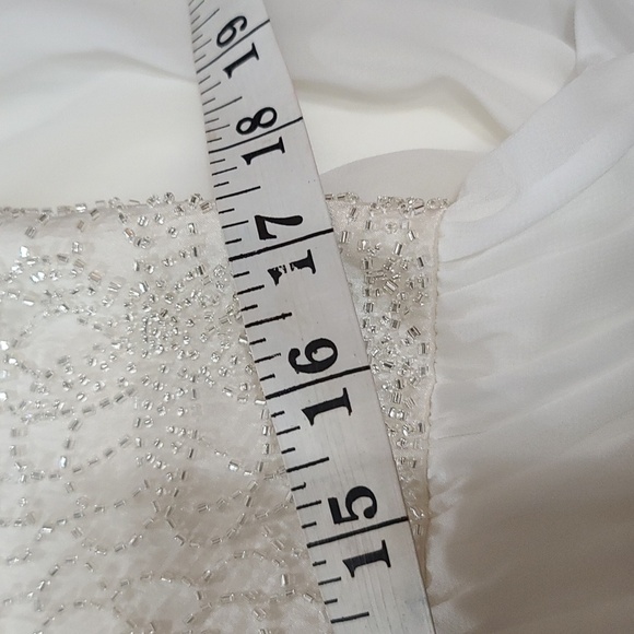 VTG Oleg Cassini Womens Formal Dress Off White SILK Beaded Pleated Wedding Sz 16 - Picture 15 of 16